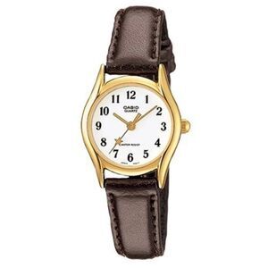 Casio Women’s Gold Tone Analog Watch with Brown Leather Strap -
